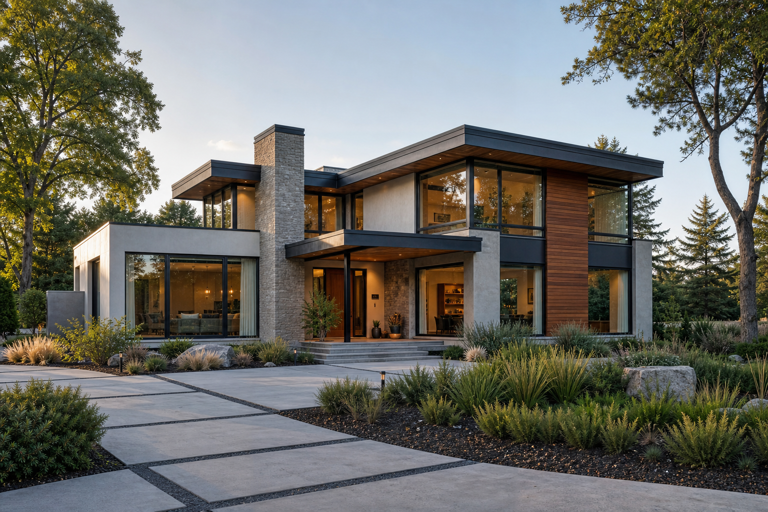 Contemporary house and landscape from the Outdoor Photoreal House View workflow.
